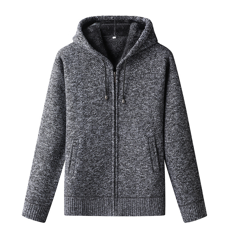 Men's Knitted Zip-Up Hoodie Cardigan Soft Lined Gray