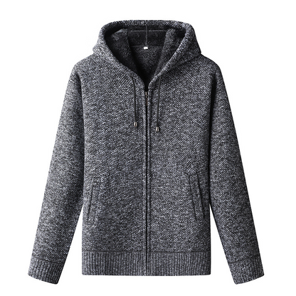 Men's Knitted Zip-Up Hoodie Cardigan Soft Lined Gray