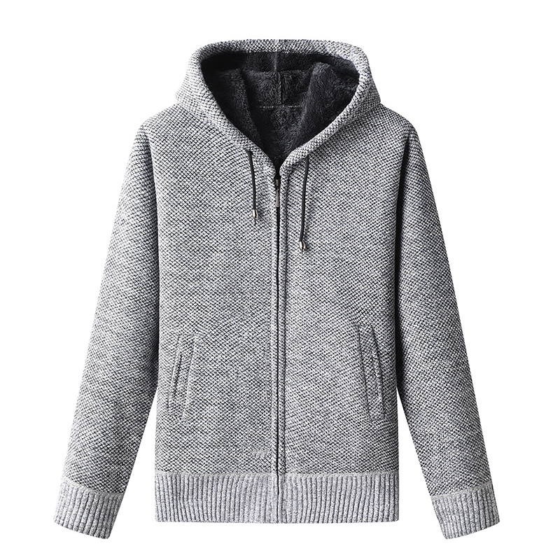 Men's Knitted Zip-Up Hoodie Cardigan Soft Lined Gray