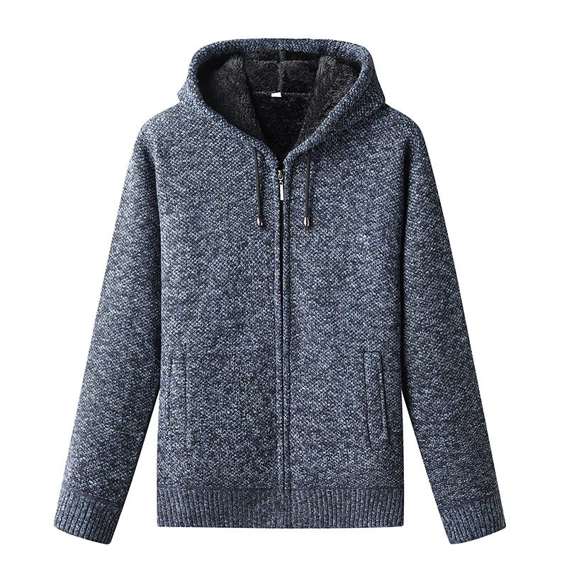 Men's Knitted Zip-Up Hoodie Cardigan Soft Lined Gray