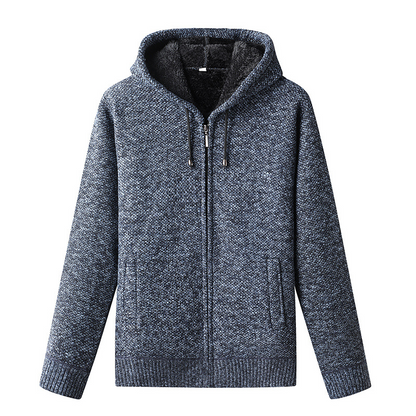 Men's Knitted Zip-Up Hoodie Cardigan Soft Lined Gray