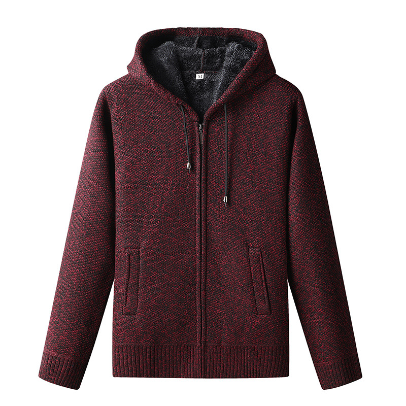 Men's Knitted Zip-Up Hoodie Cardigan Soft Lined Gray