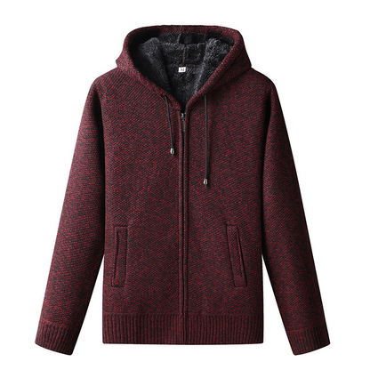 Men's Knitted Zip-Up Hoodie Cardigan Soft Lined Gray