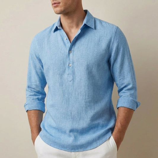 Men's Linen Henley Shirt Spread Collar Button Front - 
Fashinoza