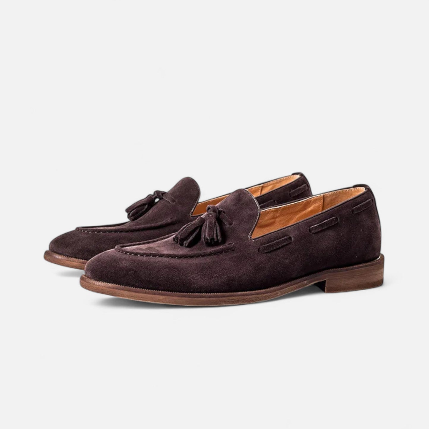 Men's Nubuck Tassel Loafers Round Toe - 
Fashinoza
