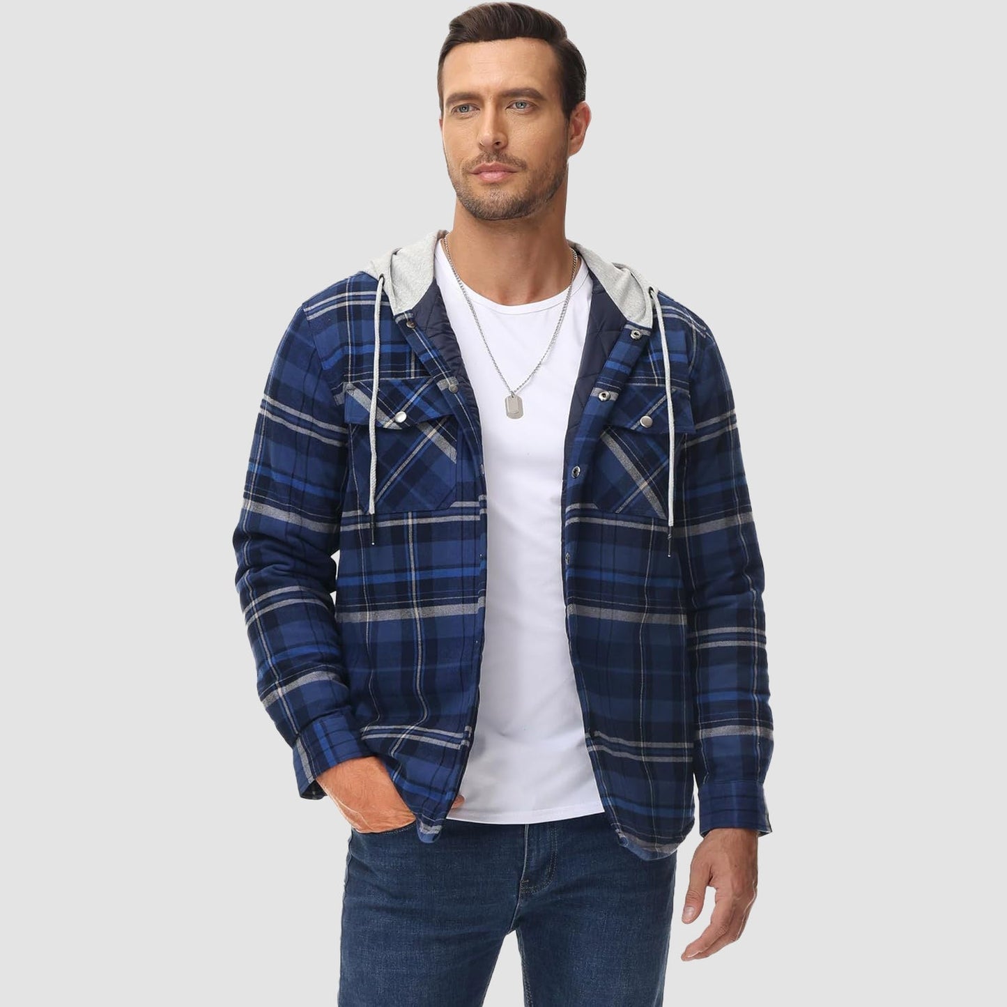 Men's Quilted Flannel Jacket With Hood