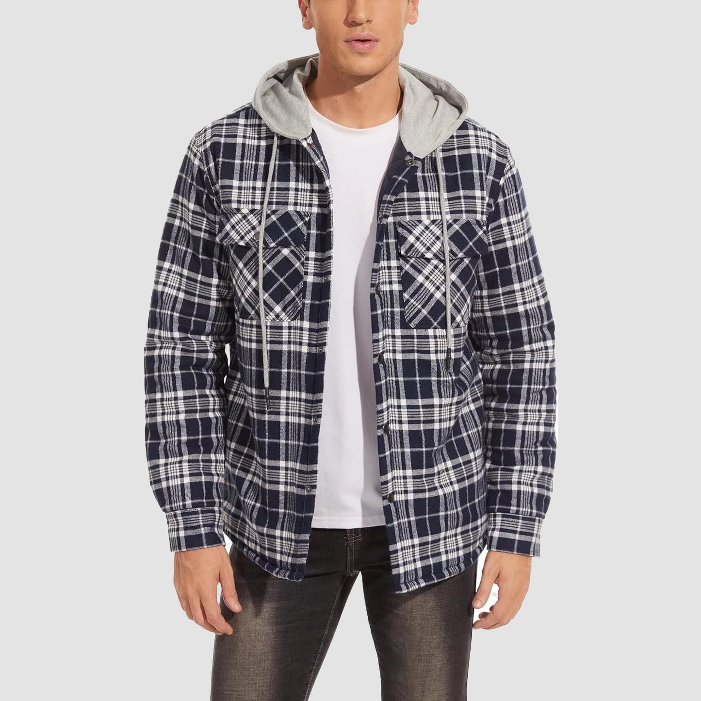 Men's Quilted Flannel Jacket With Hood