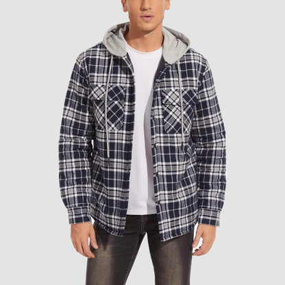 Men's Quilted Flannel Jacket With Hood