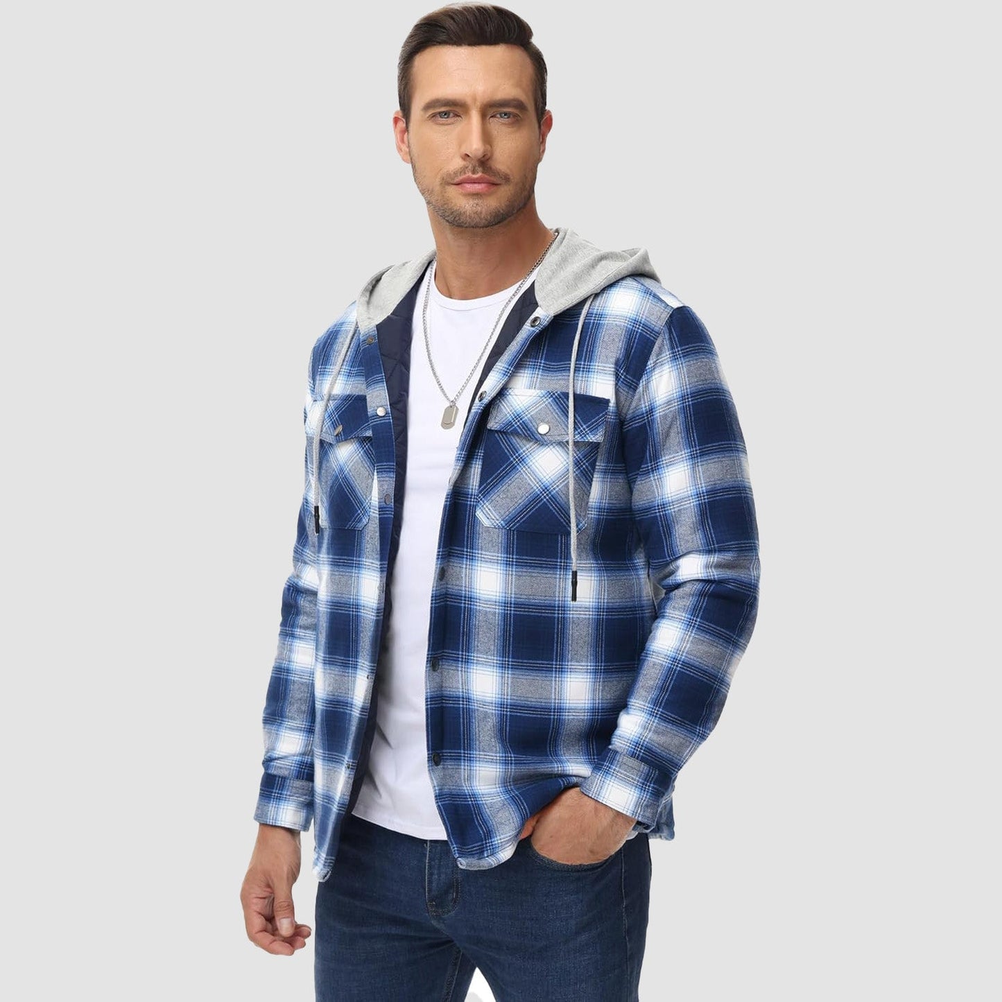 Men's Quilted Flannel Jacket With Hood