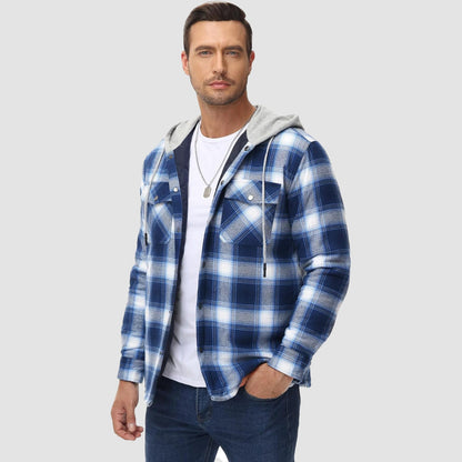 Men's Quilted Flannel Jacket With Hood