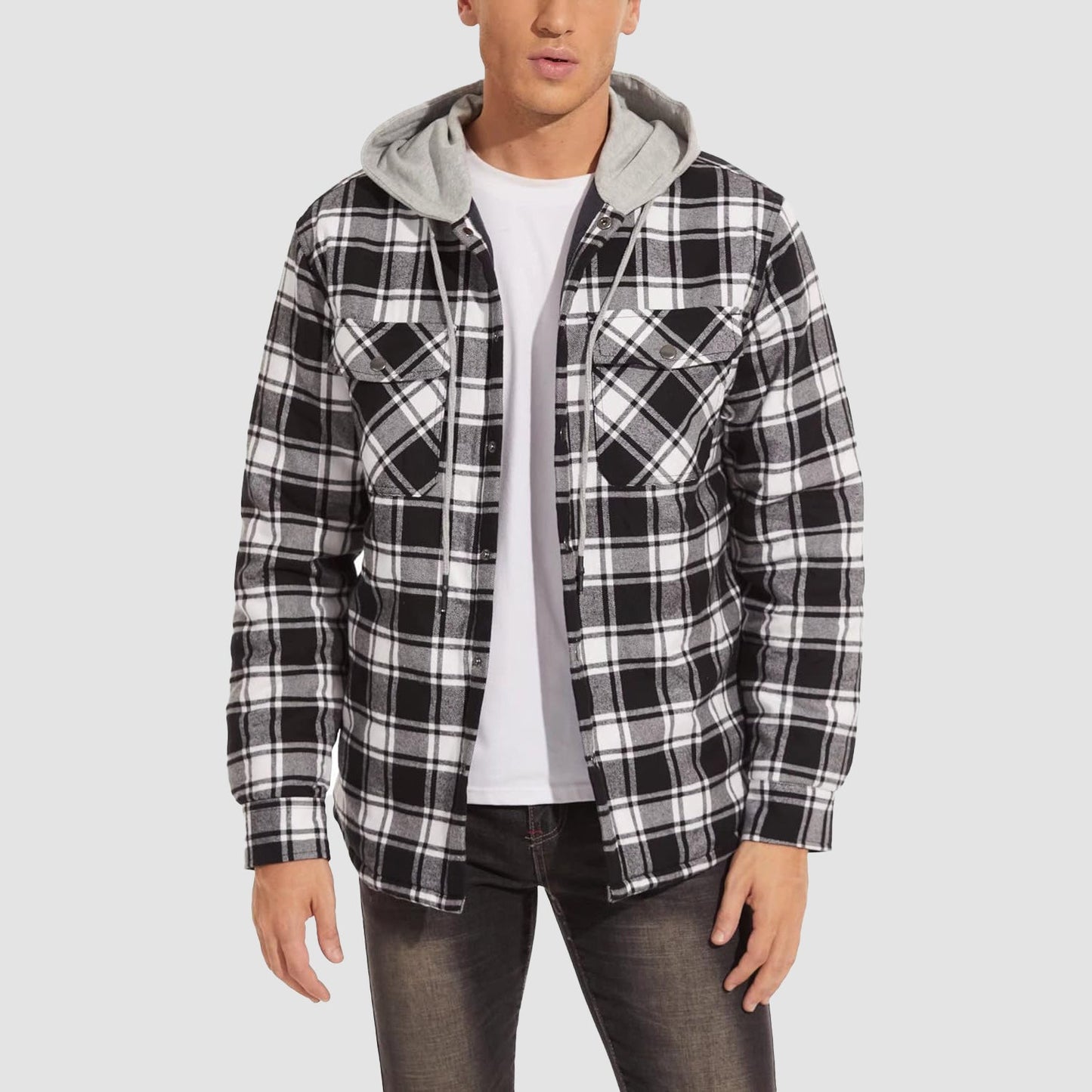 Men's Quilted Flannel Jacket With Hood