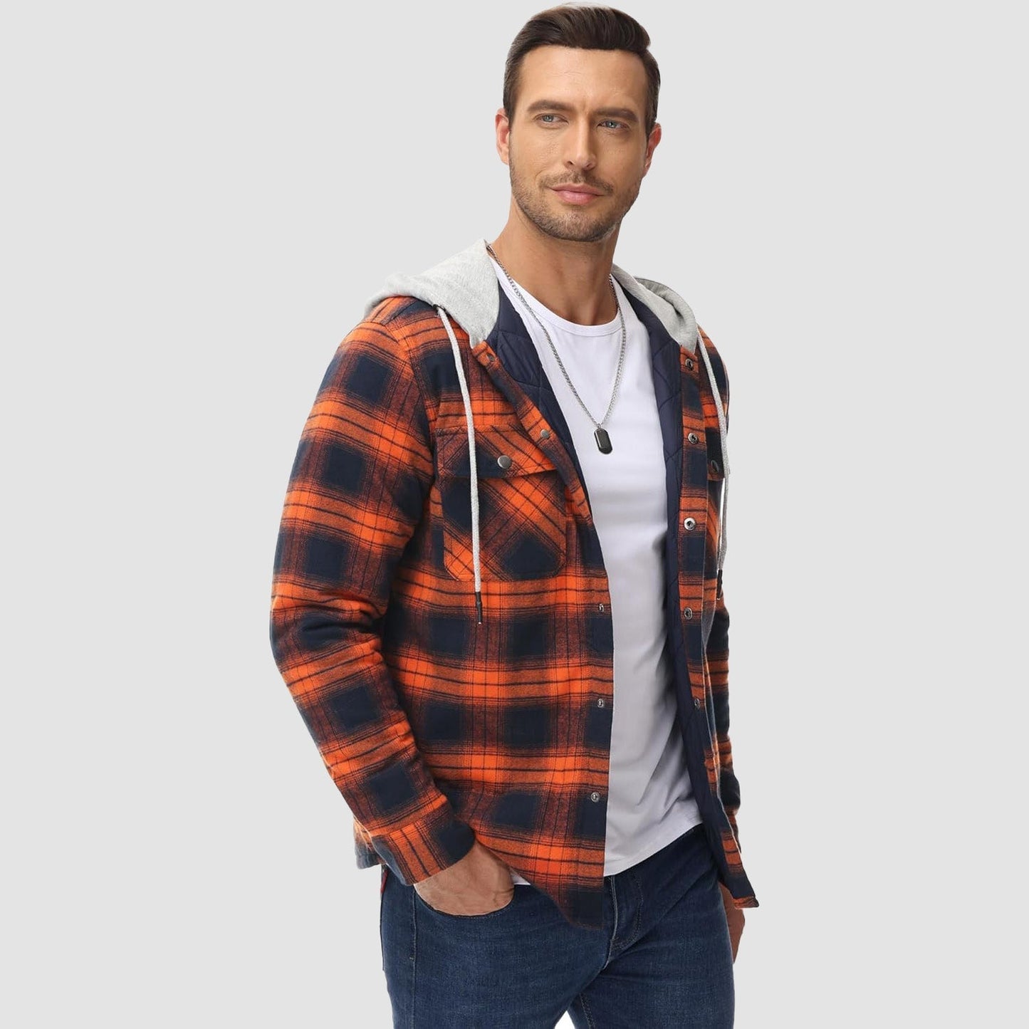 Men's Quilted Flannel Jacket With Hood