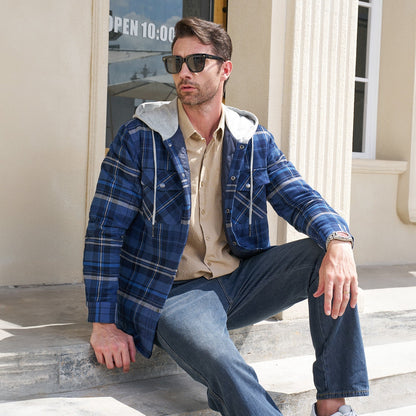 Men's Quilted Flannel Jacket With Hood