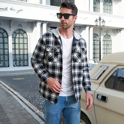 Men's Quilted Flannel Jacket With Hood