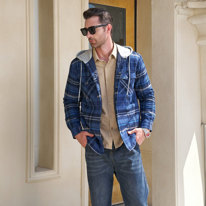 Men's Quilted Flannel Jacket With Hood