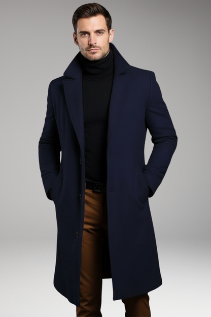 Men's Notch Lapel Coat Buttons Mid-Length