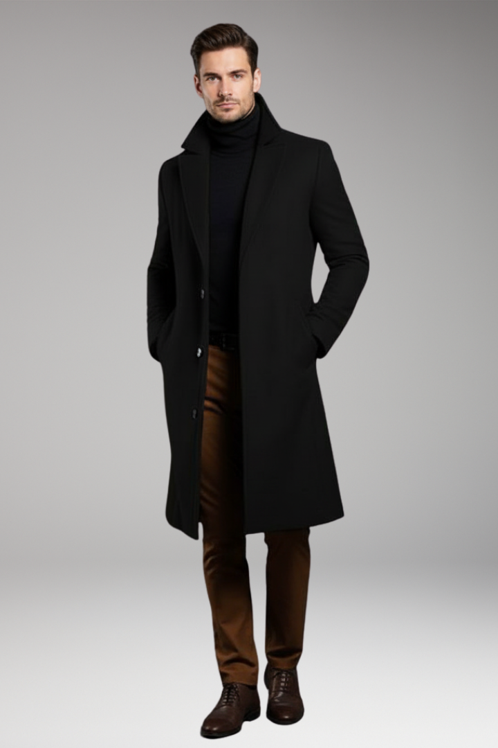 Men's Notch Lapel Coat Buttons Mid-Length
