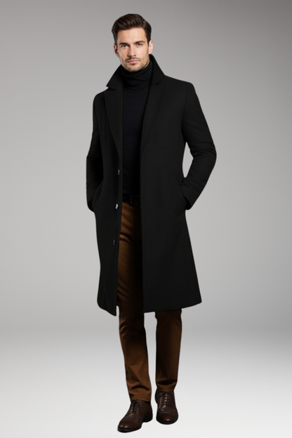 Men's Notch Lapel Coat Buttons Mid-Length
