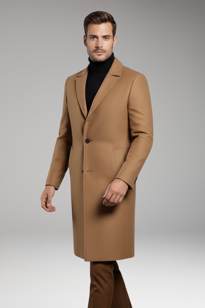 Men's Notch Lapel Coat Buttons Mid-Length