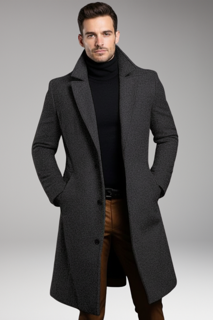 Men's Notch Lapel Coat Buttons Mid-Length