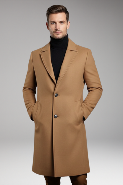 Men's Notch Lapel Coat Buttons Mid-Length