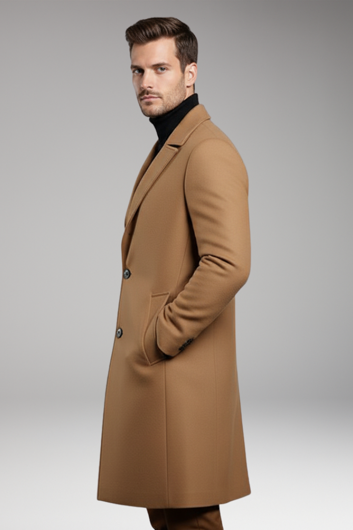 Men's Notch Lapel Coat Buttons Mid-Length