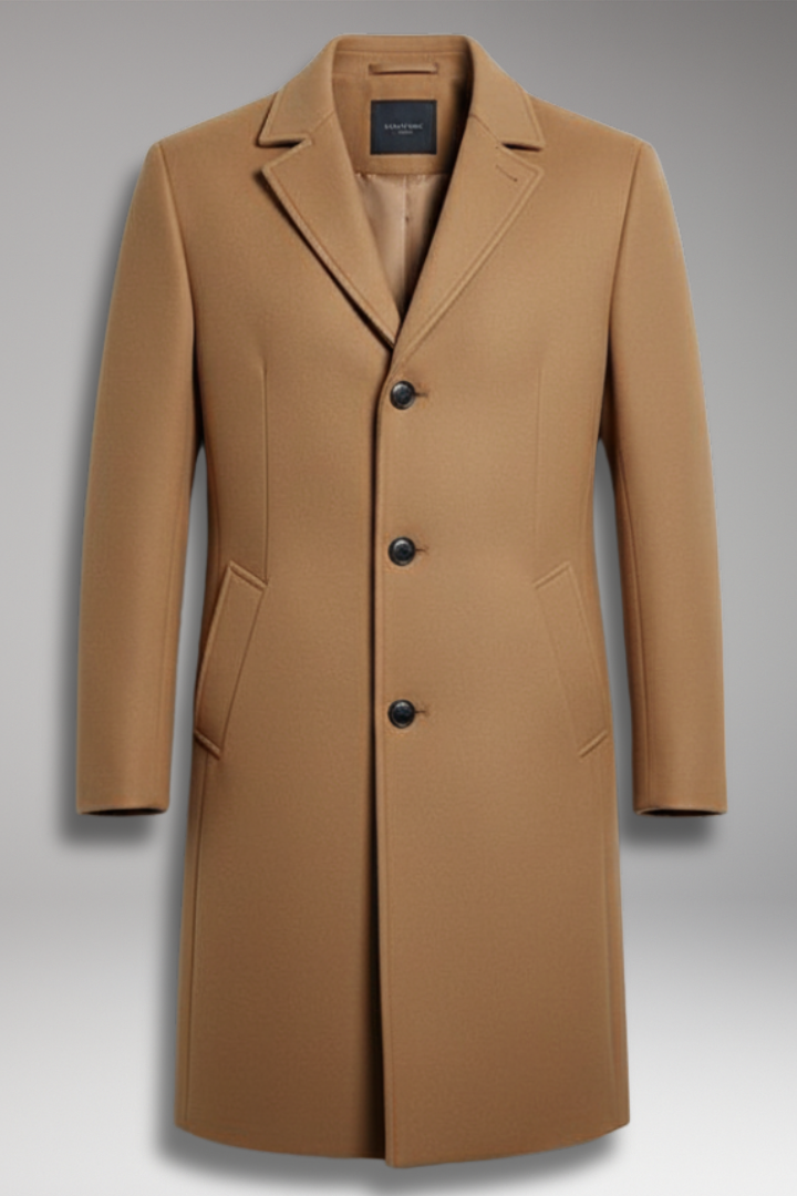 Men's Notch Lapel Coat Buttons Mid-Length - 
Fashinoza