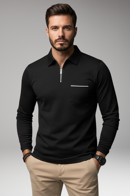 Men's Polo Shirt Long-Sleeve Zipper Pocket