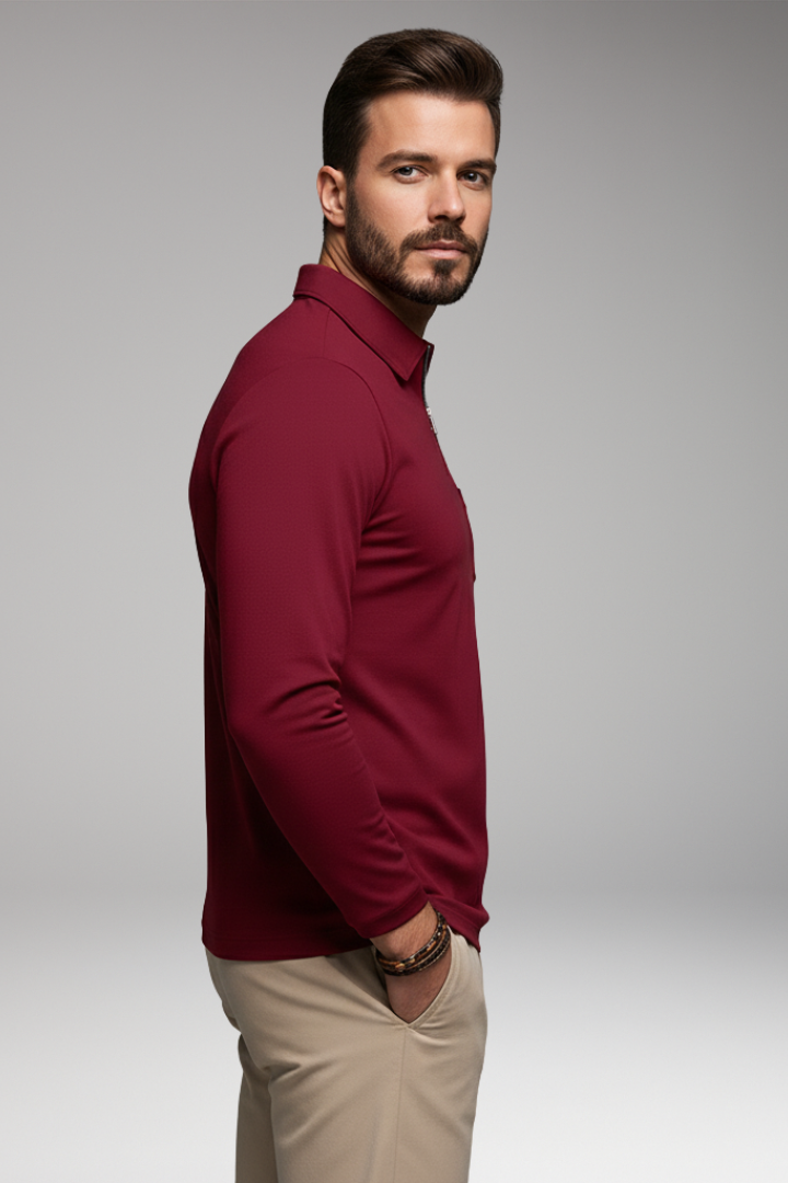 Men's Polo Shirt Long-Sleeve Zipper Pocket