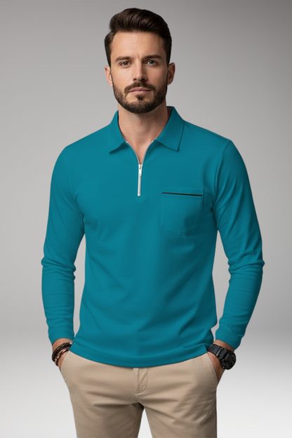 Men's Polo Shirt Long-Sleeve Zipper Pocket