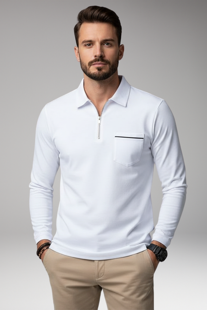 Men's Polo Shirt Long-Sleeve Zipper Pocket