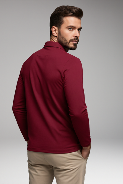Men's Polo Shirt Long-Sleeve Zipper Pocket