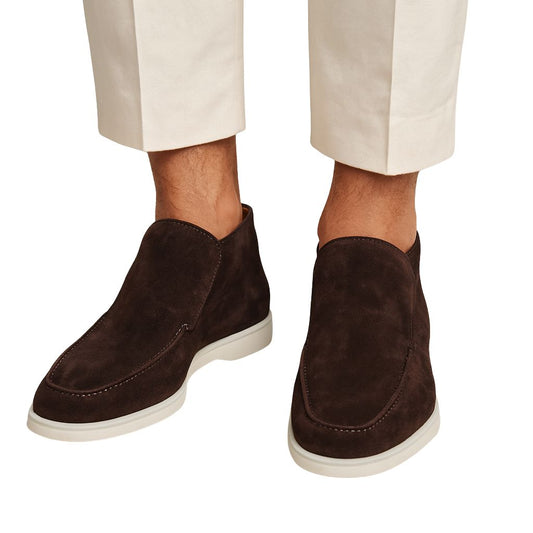 Men's Suede Slip-On Loafers Rounded Toe Brown - 
Fashinoza