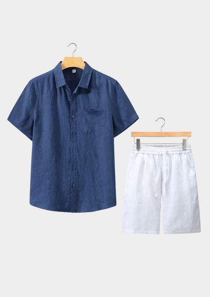 Men's Linen Shirt And Shorts Set - 
Fashinoza