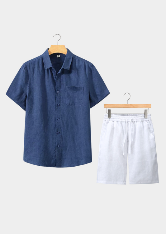 Men's Linen Shirt And Shorts Set - 
Fashinoza
