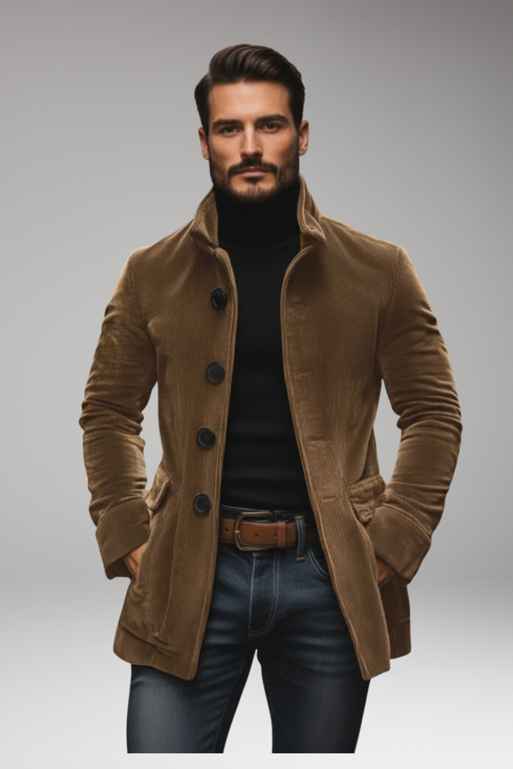 Men's Corduroy Jacket Button Front Collar Tan
