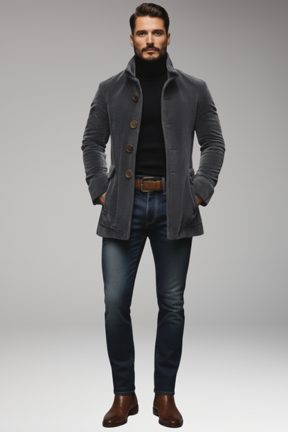 Men's Corduroy Jacket Button Front Collar Tan