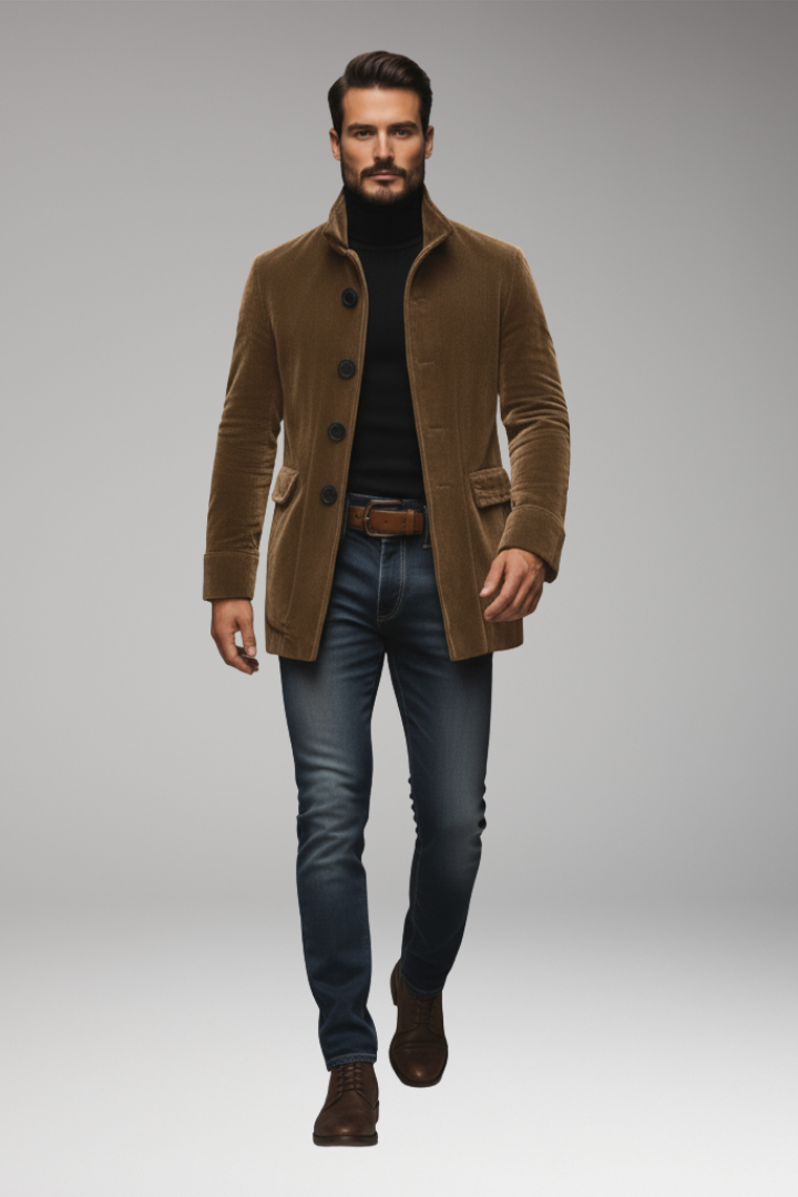 Men's Corduroy Jacket Button Front Collar Tan