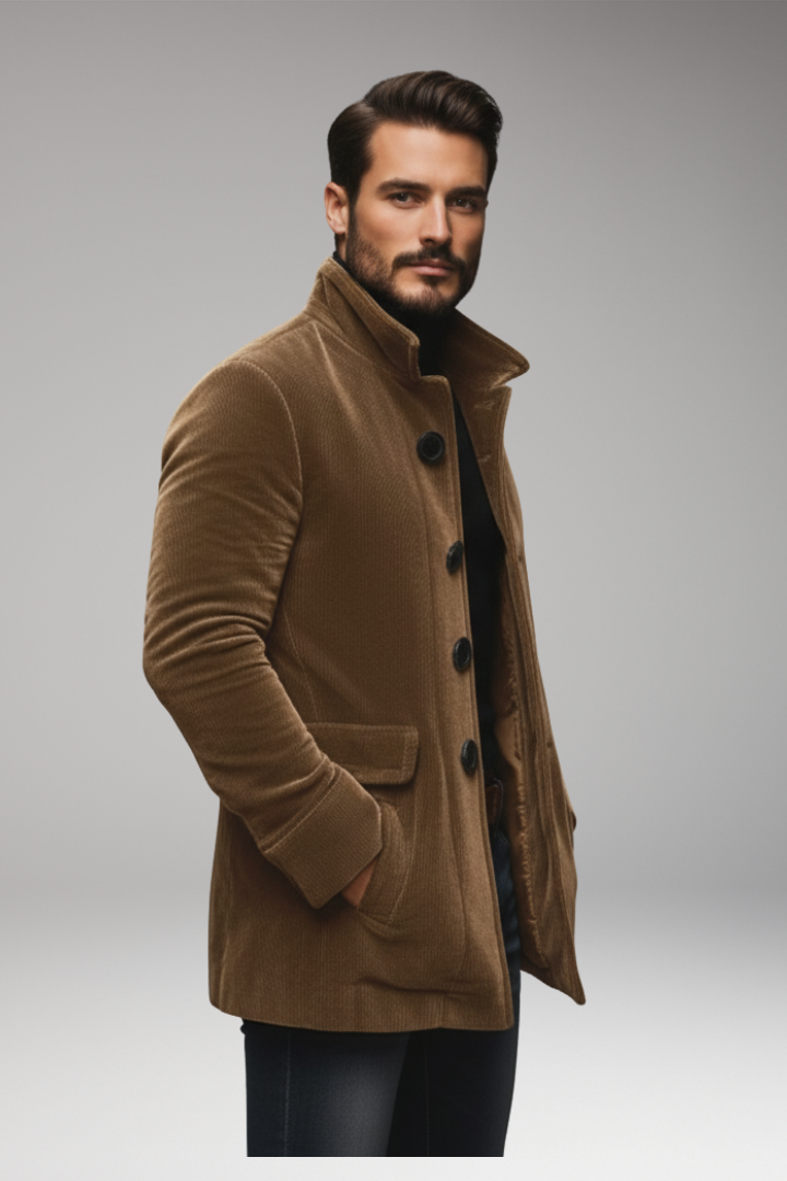Men's Corduroy Jacket Button Front Collar Tan