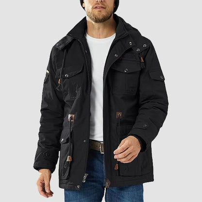 Men's Military Parka Jacket Fleece Lined Waterproof Black