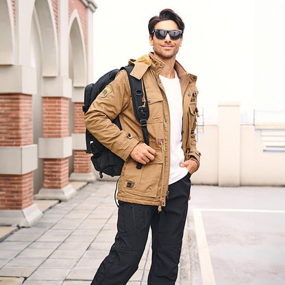 Men's Military Parka Jacket Fleece Lined Waterproof Black