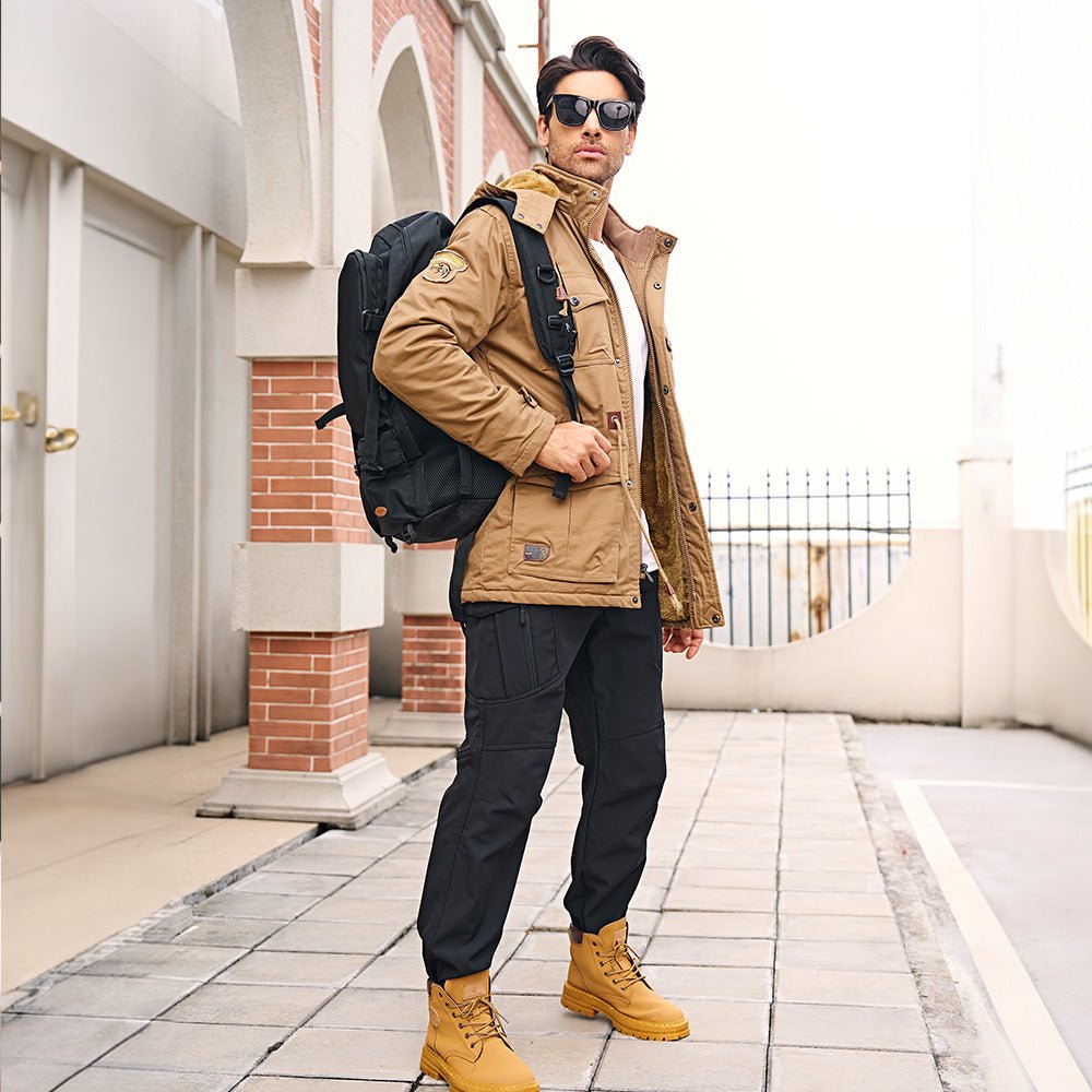 Men's Military Parka Jacket Fleece Lined Waterproof Black