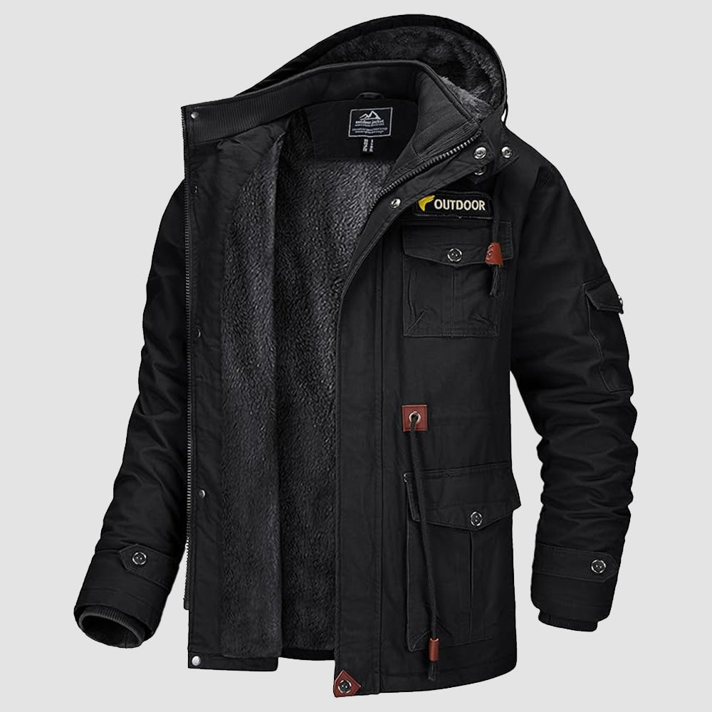 Men's Military Parka Jacket Fleece Lined Waterproof Black