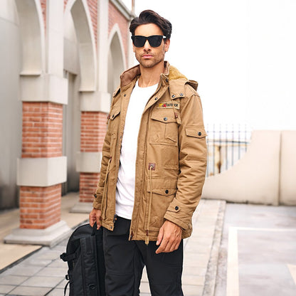 Men's Military Parka Jacket Fleece Lined Waterproof Black