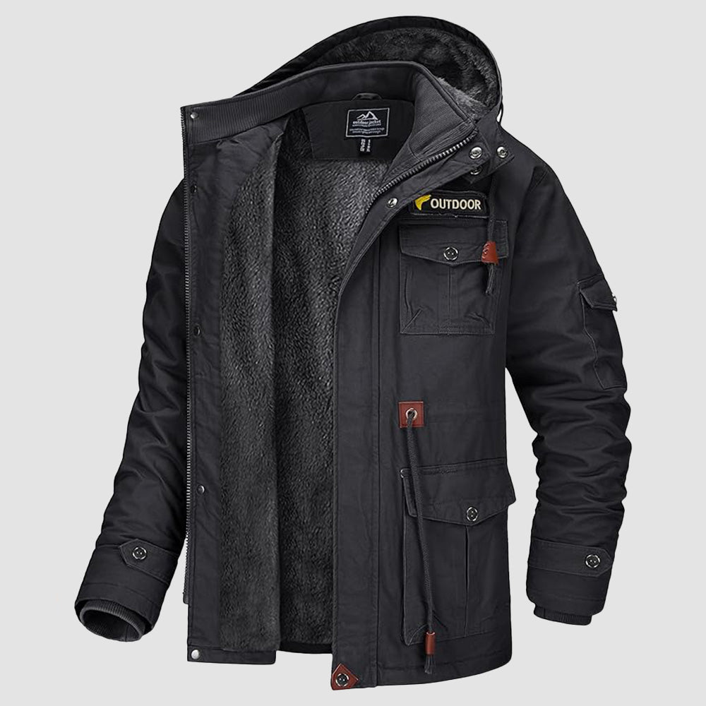 Men's Military Parka Jacket Fleece Lined Waterproof Black