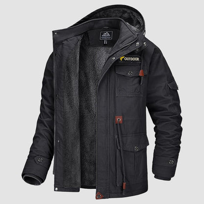 Men's Military Parka Jacket Fleece Lined Waterproof Black