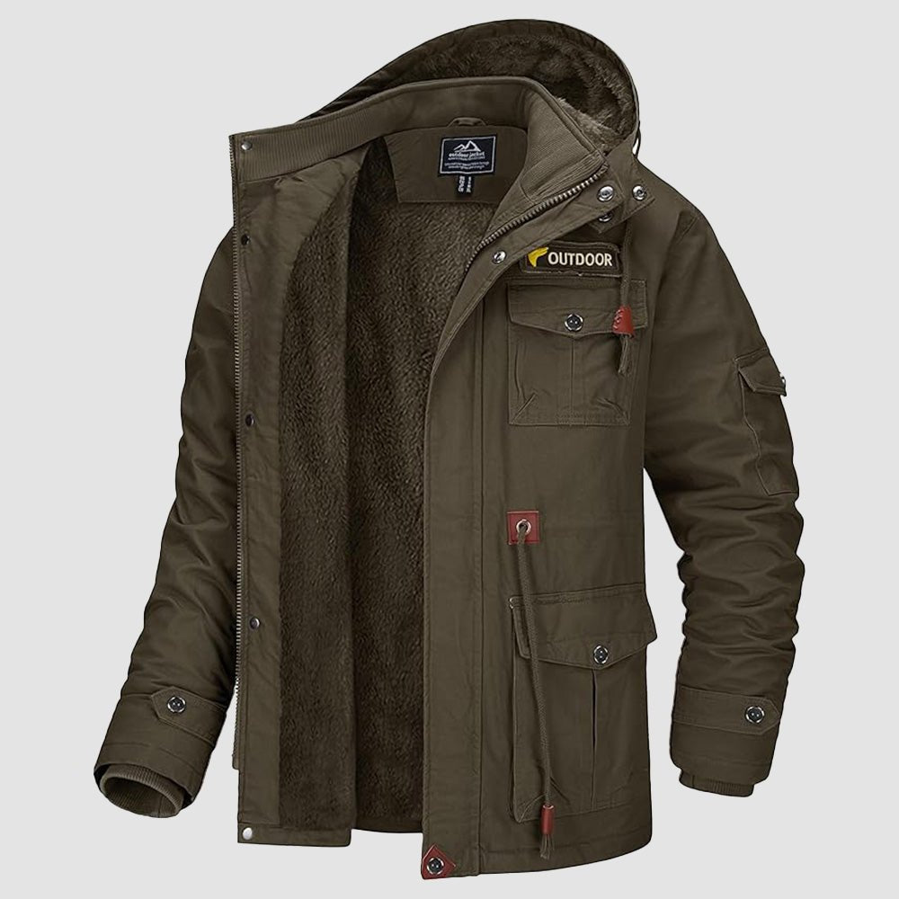 Men's Military Parka Jacket Fleece Lined Waterproof Black