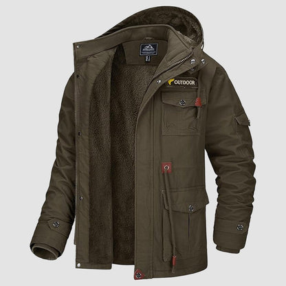 Men's Military Parka Jacket Fleece Lined Waterproof Black