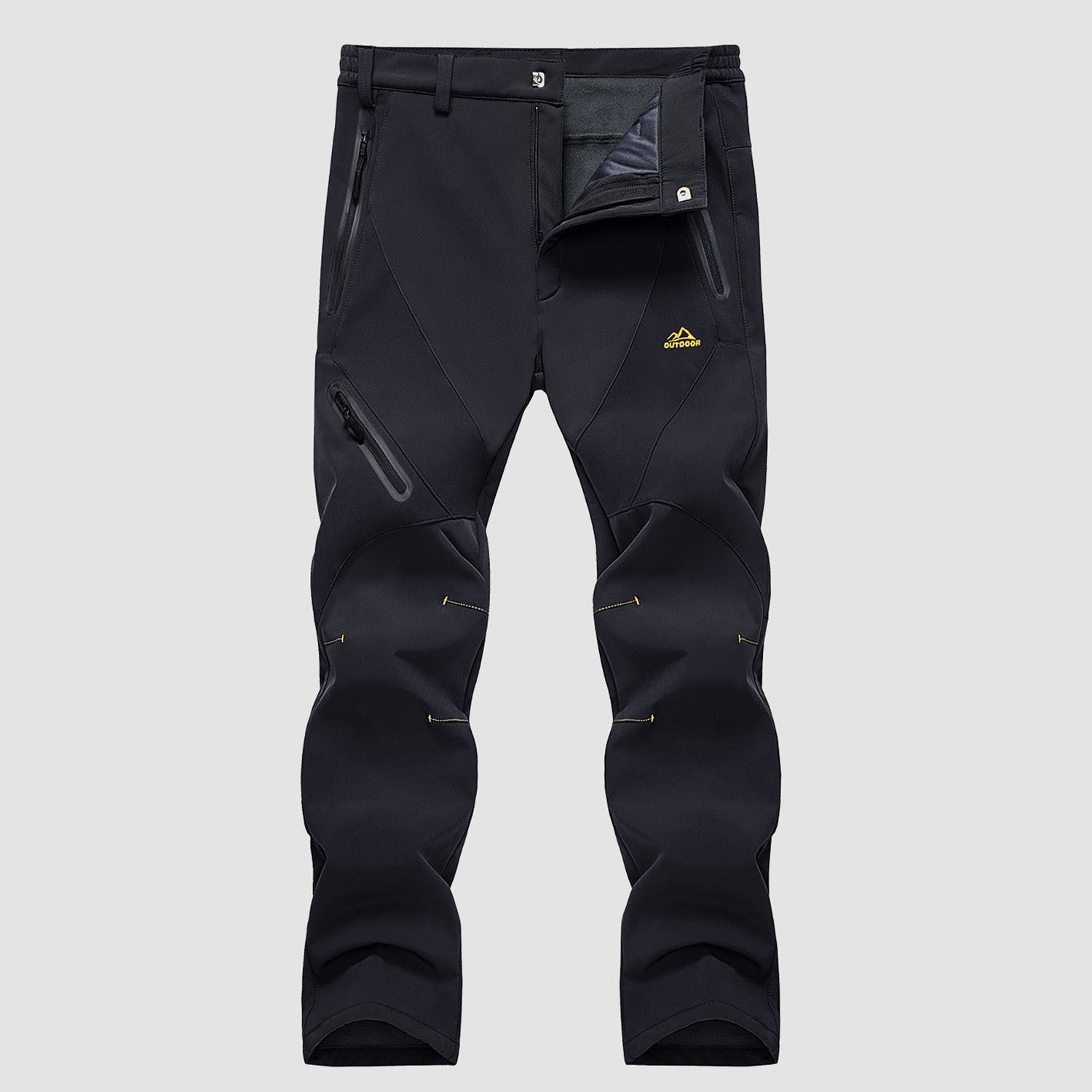 Men's Insulated Snow Pants Waterproof Fleece-Lined Black - Fashinoza