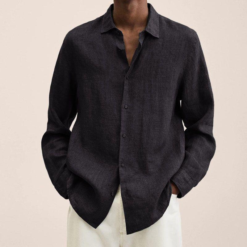 Men's Long Sleeve Button Front Shirt Cotton Point Collar - 
Fashinoza